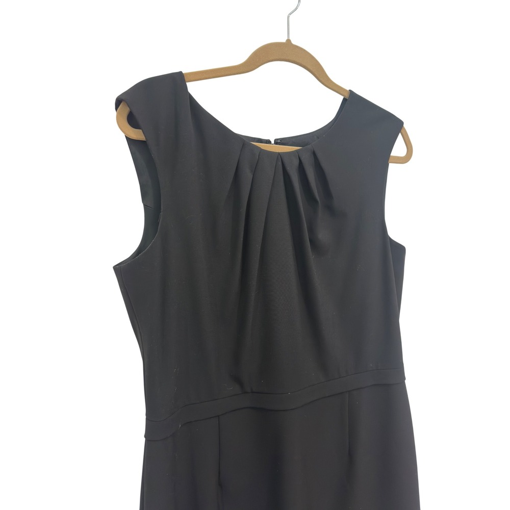 Tahari ASL Sheath Dress Black Pleated Neck Sleeveless LBD Professional Size 12